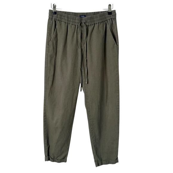 J.Crew Linen Cotton Blend Jogger Pants Drawstring Waist in Olive Green,‎ Size 4 - Picture 1 of 9